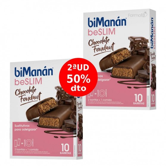 Bimanan Beslim Barritas Sustitutivas Sabor Chocolate Fondant 50% Dto 2ª U (10 + 10 Barritas)